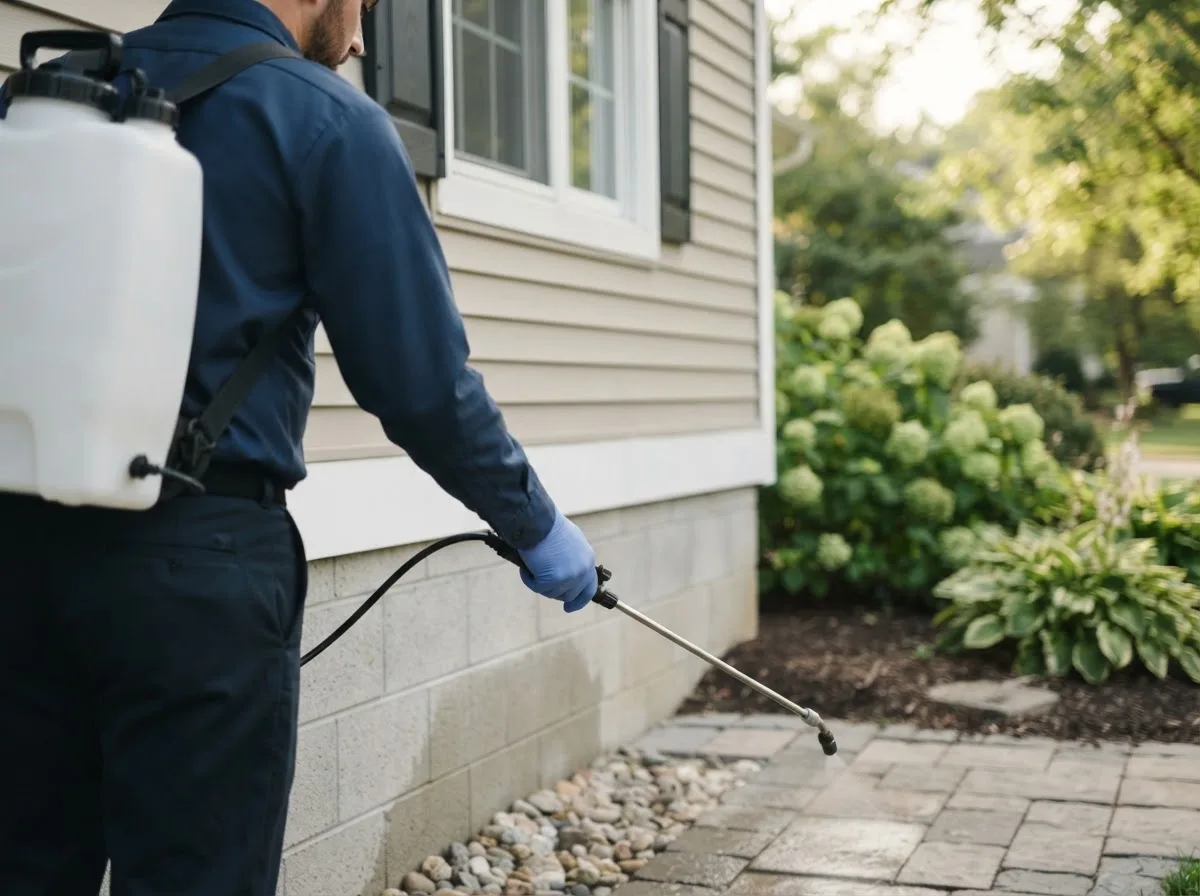 Pest control technician inspecting a home in Jacob, IL